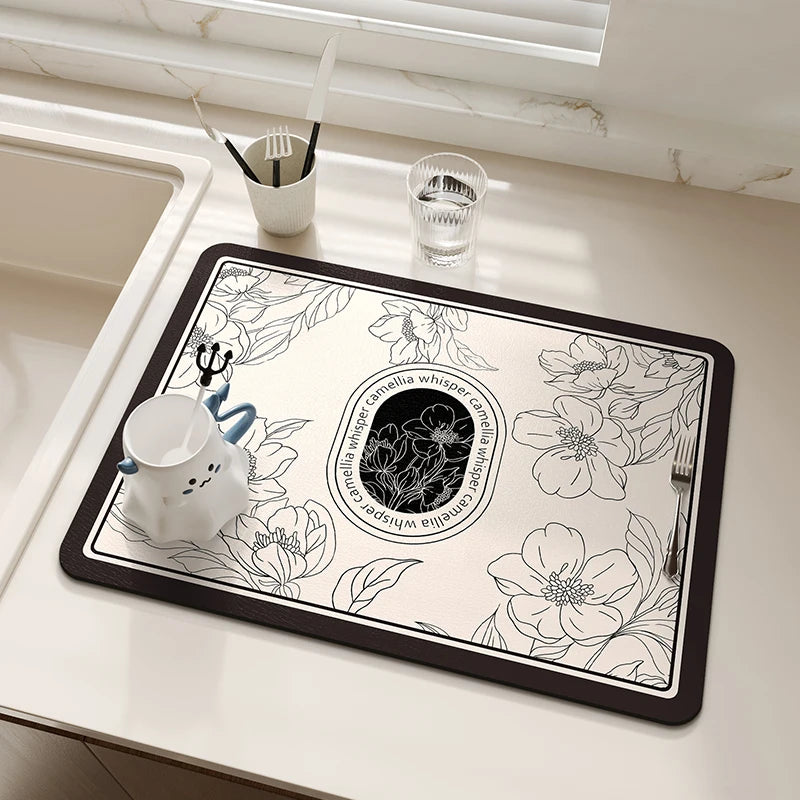 Blumiges Geschirr Trockenmatte – Umweltfreundlich Diatomeenschlamm – Diverse Grössen