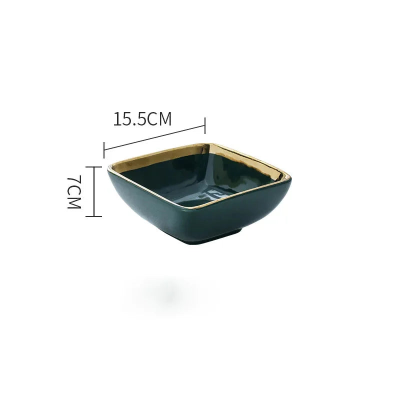 Keramikteller – Dunkelgrün Goldener Rand