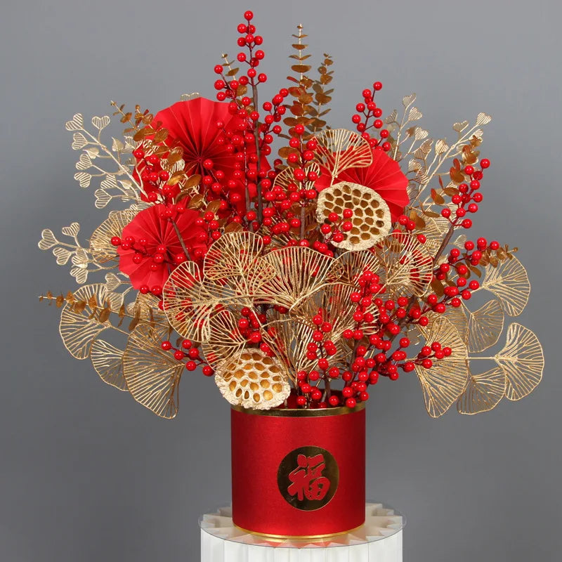 Goldene Blumenarrangement – Stilvolle Seide – 67-84 cm