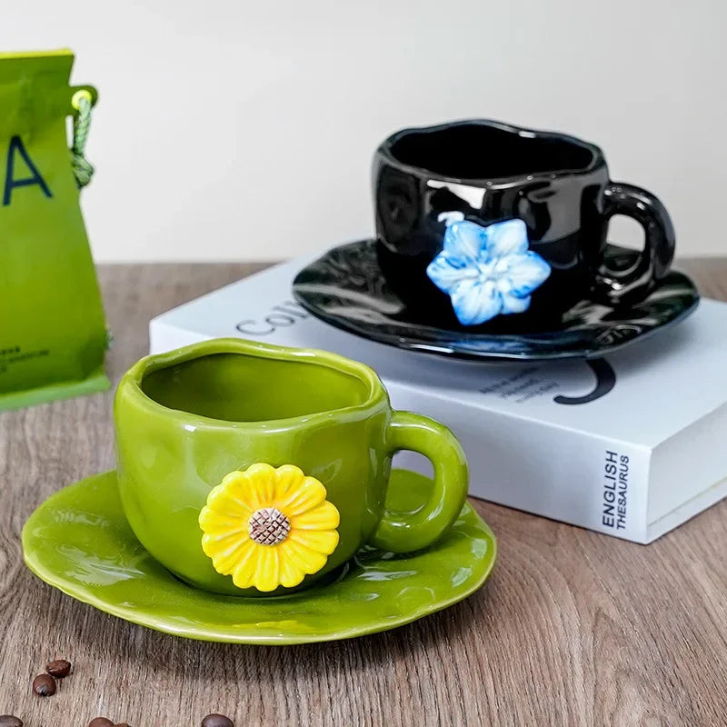 Keramik-Set Tasse Vintage – Reliefblumen