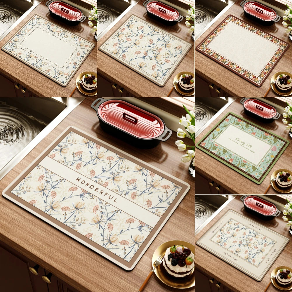 Retro Geschirr Abtropfmatte – Diatomite & Gummi – Versch. Grössen