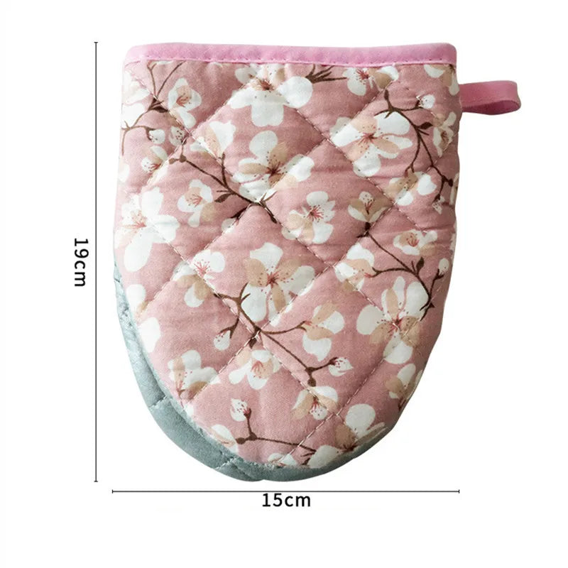 Japanische Blumen-Baumwolle-Ofenhandschuhe – Gedrucktes Herz – 15x19cm