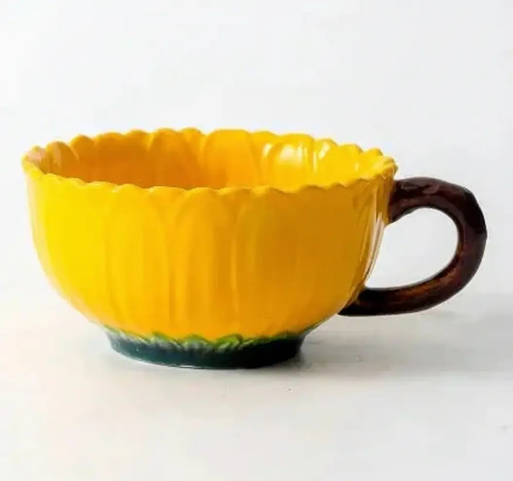 Keramik-Teeset – Porzellan Sonnenblumenrelief – 6-teiliges Set