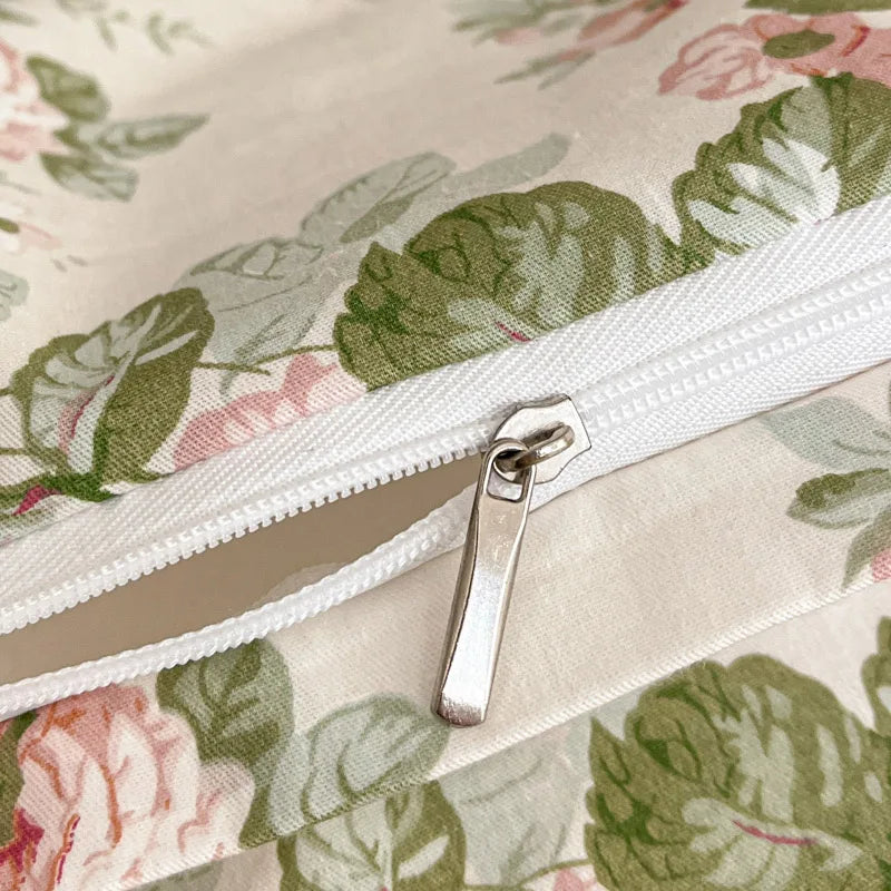 Pastorale Blumen Bettwäsche Set – 100% Baumwolle mit Spitzen