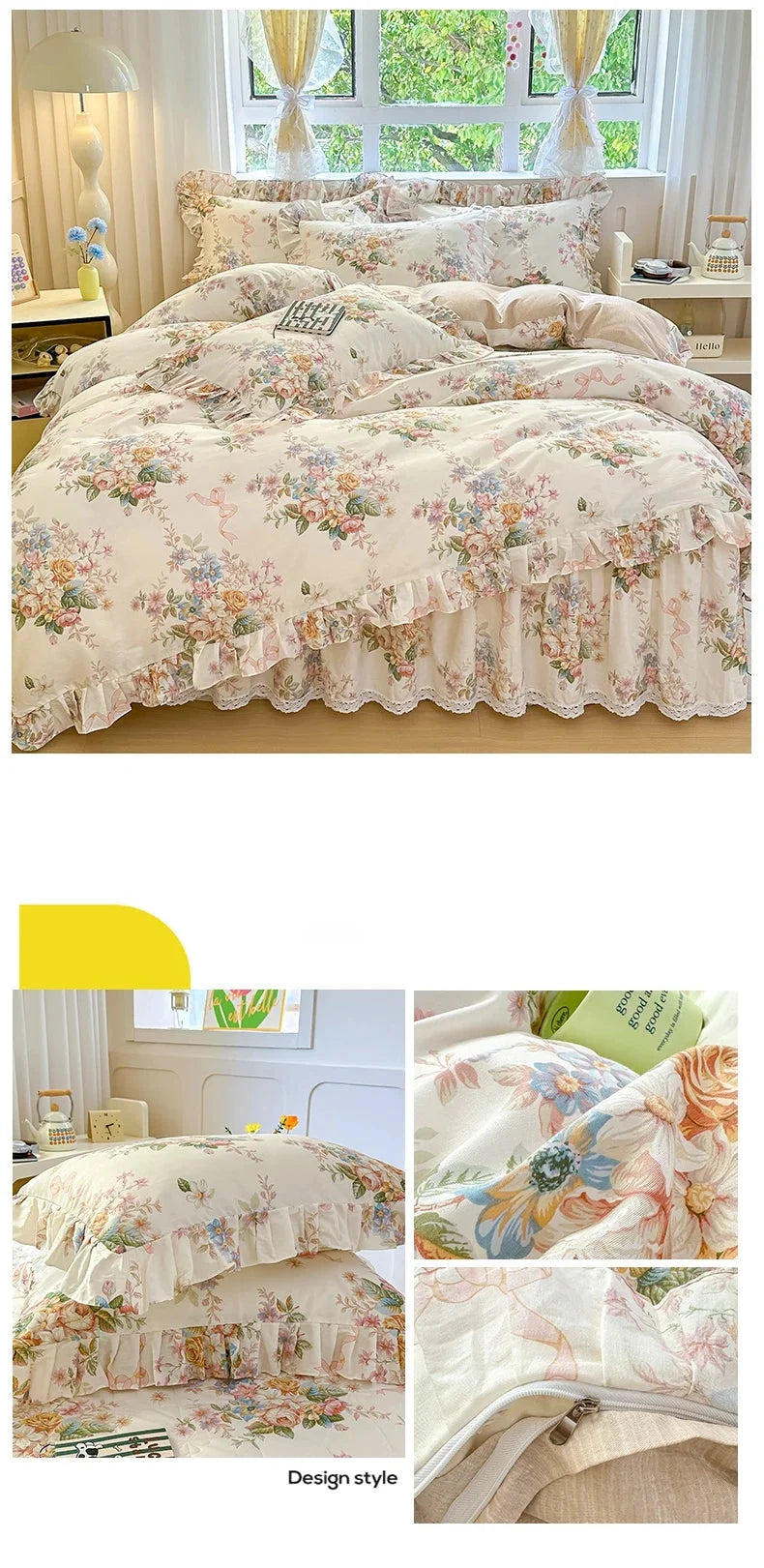 Baumwoll-Spitzenbettbezug – Landhausstil, Versch. Grössen