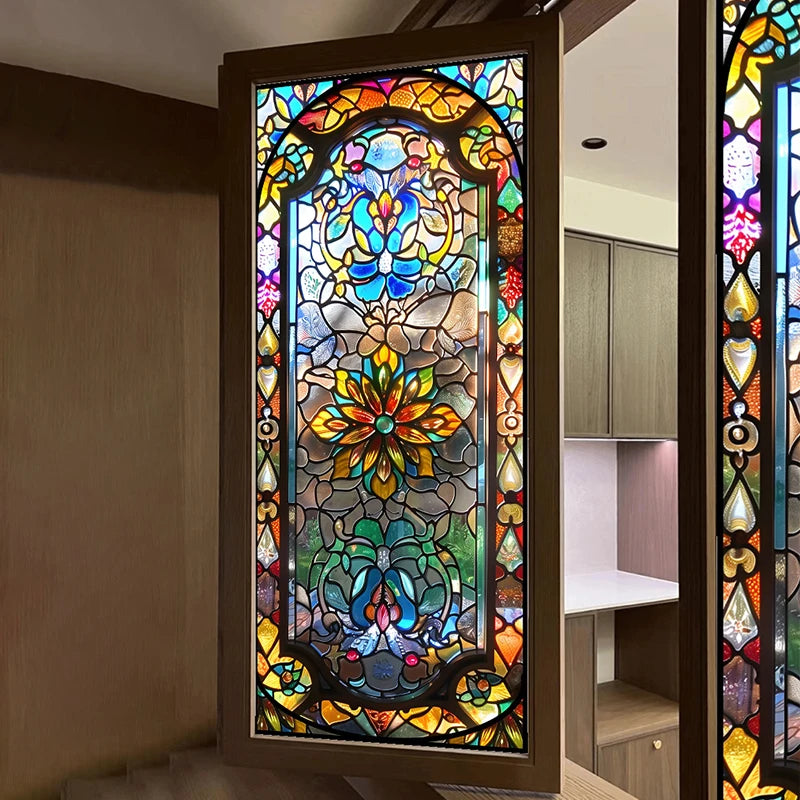 Retro Sichtschutzfolie – Buntglas-Design – 50x100 cm