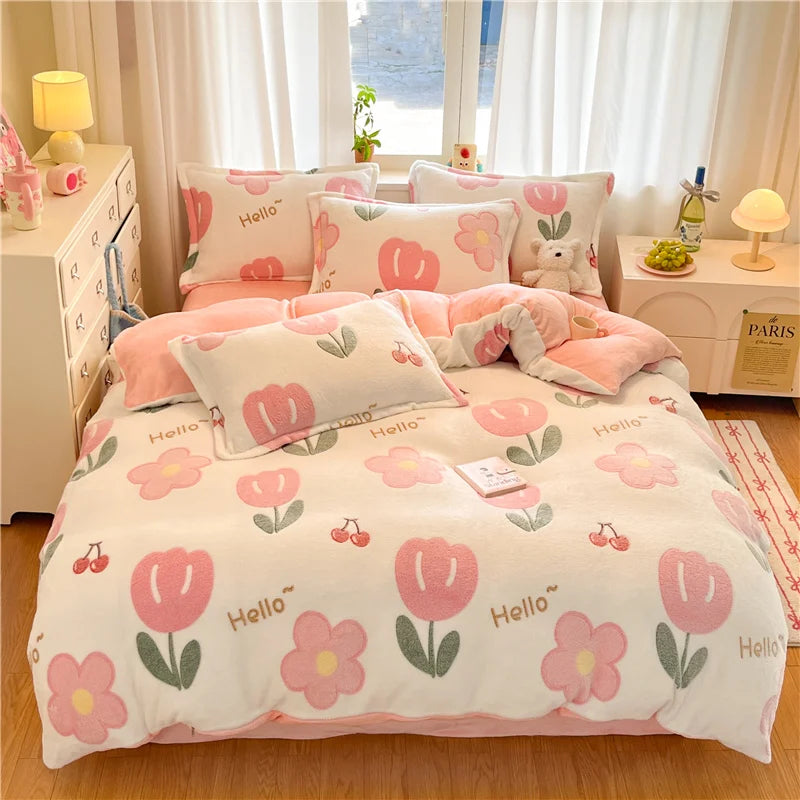 Flanell-Bettbezug – Moderner Cartoon-Druck – King Size