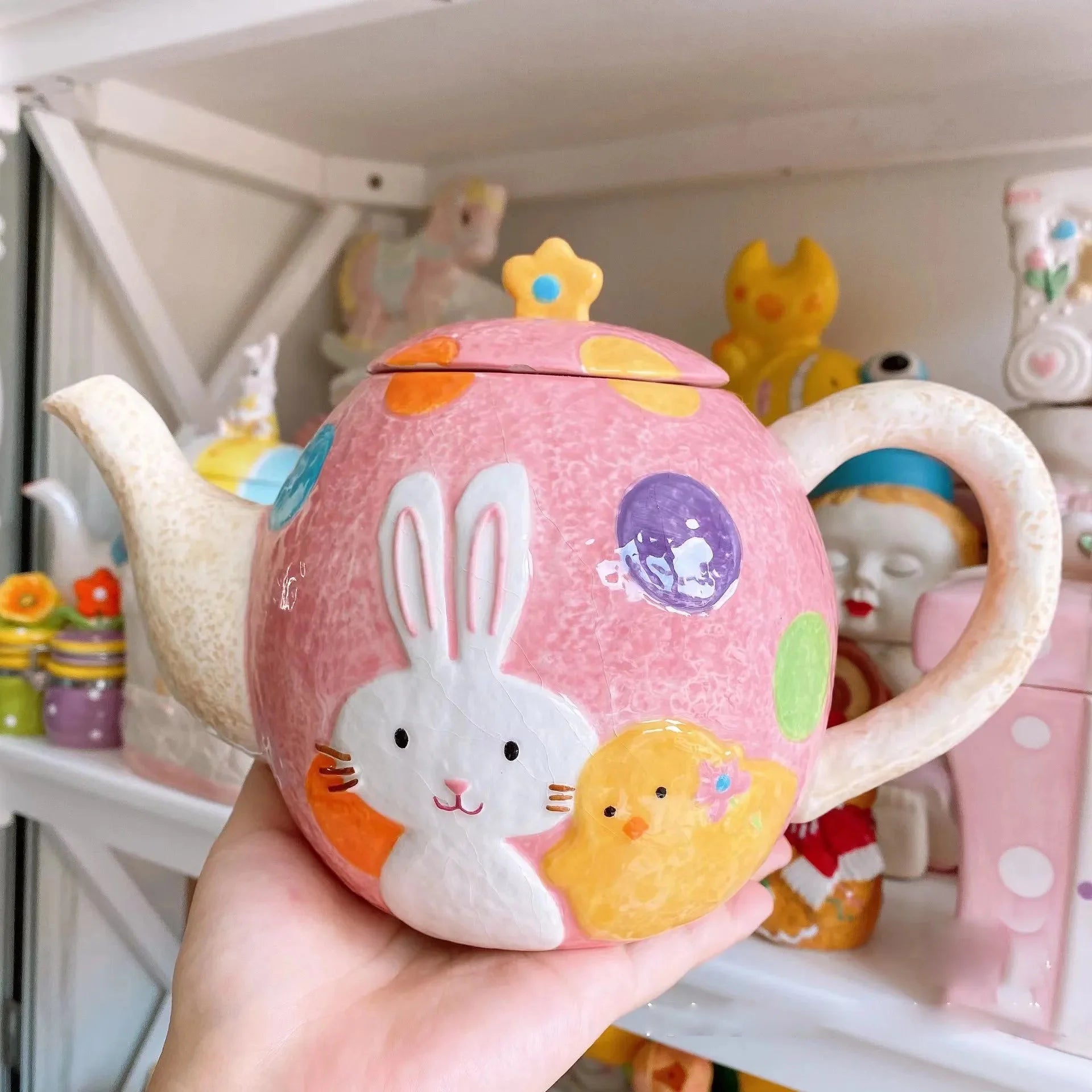 Buntes 3D-Relief-Geschirr aus Keramik, handgezeichnet, mehrfarbig