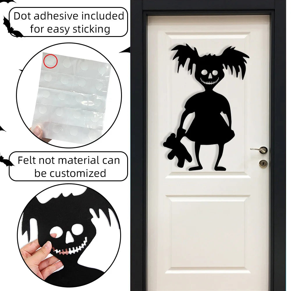 Halloween-Aufkleber – Filzskelett & Kürbis – Türdeko