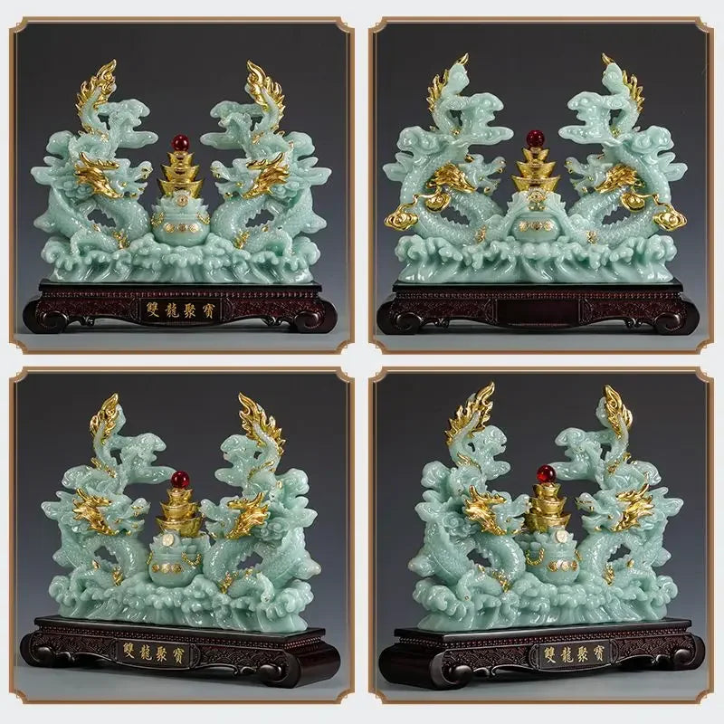 Drachenschatz-Topf aus Harz, traditionelles chinesisches Design, 22.5x7.5x20cm