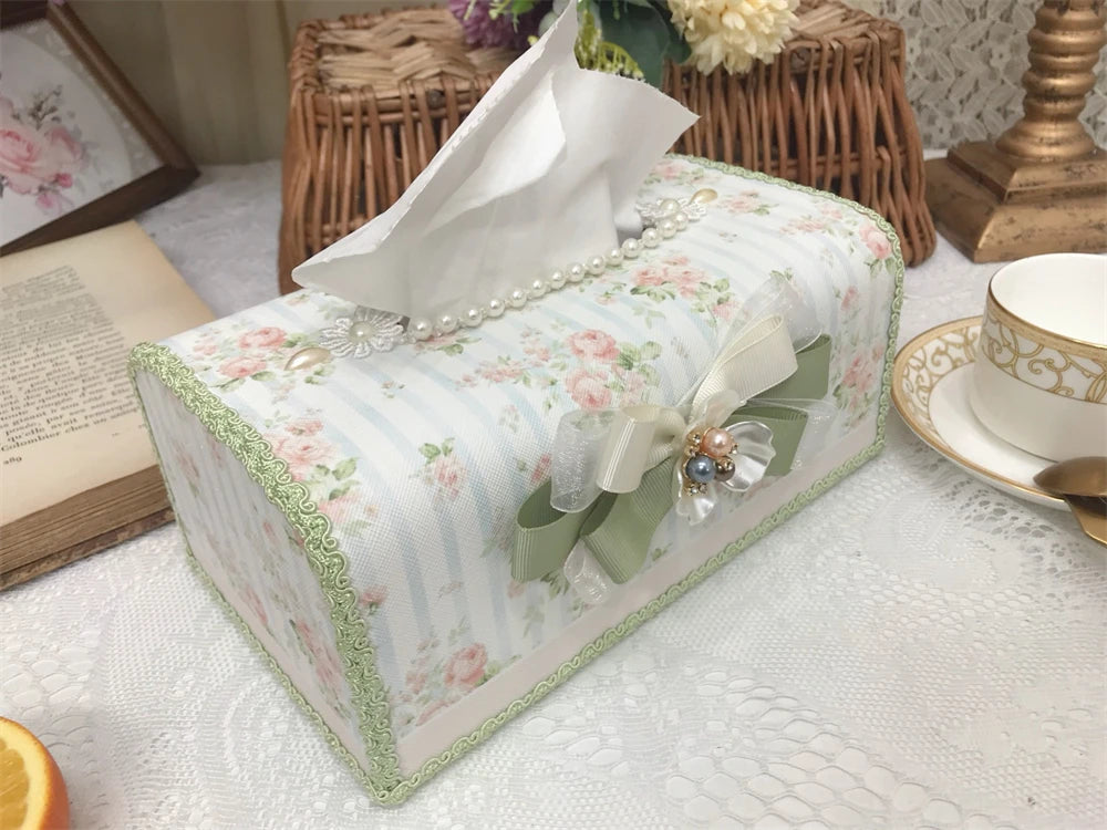 Wasserdichte Taschentuchbox – Perlen-Spitzendesign – 19x12x10cm