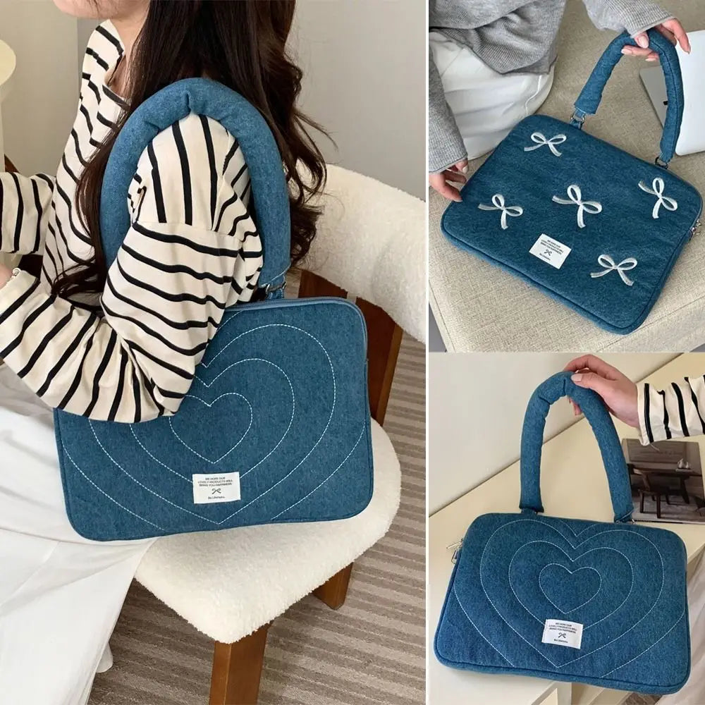 Laptoptasche – Denim-Stickerei – Stossfest