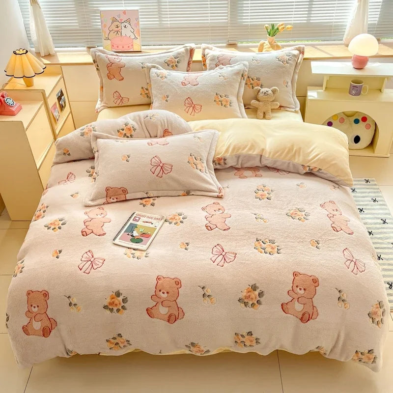 Florale Milchfleece – Moderne Doppelbettdecke 220x240