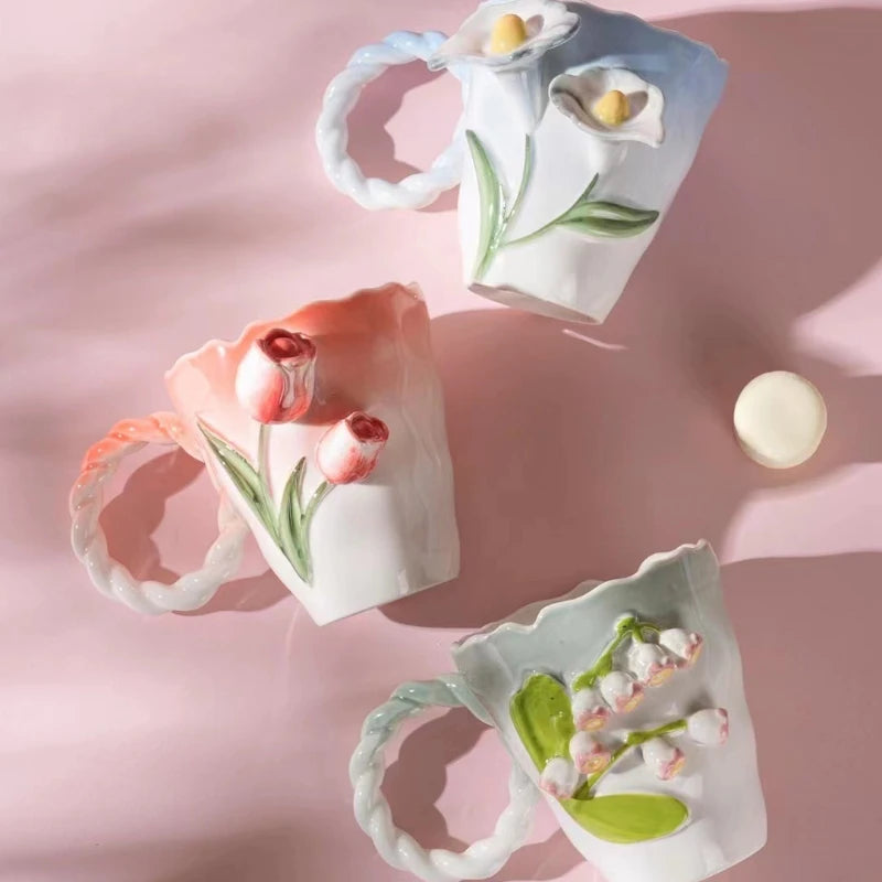 Keramiktasse – Vintage Stil, Blumenmuster – 401-500ml