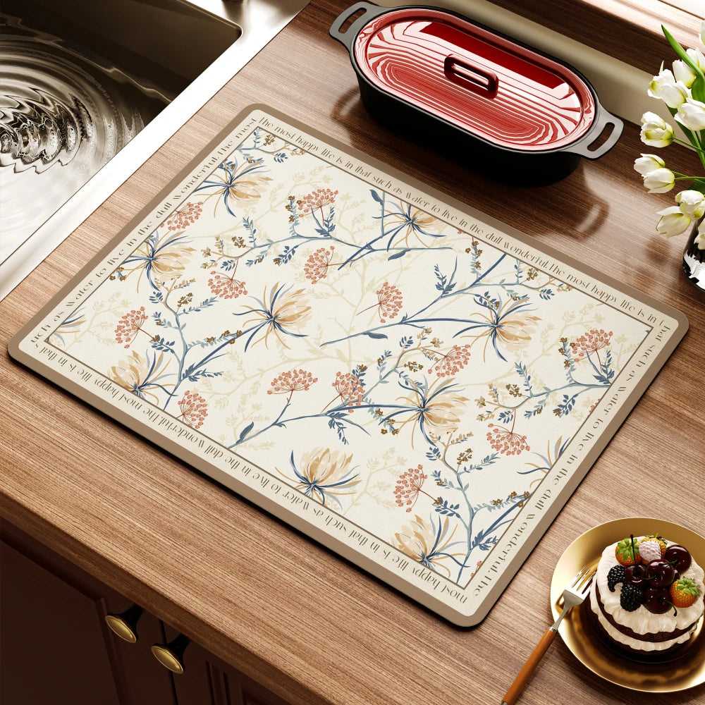 Retro Blumen Diatomitmatte – Modernes Küchenablauf – 50x80cm