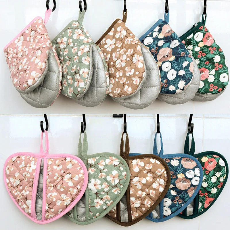 Japanische Blumen-Baumwolle-Ofenhandschuhe – Gedrucktes Herz – 15x19cm