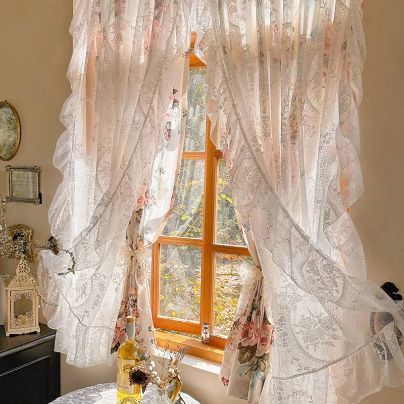 Blumenvorhänge – Romantisches Spitzendesign – 140x130cm Erkerfenster