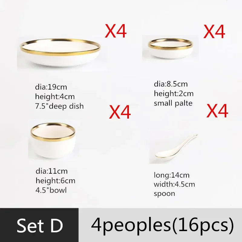 Porzellangeschirr – Weiss mit Goldrand – Vielseitige Sets