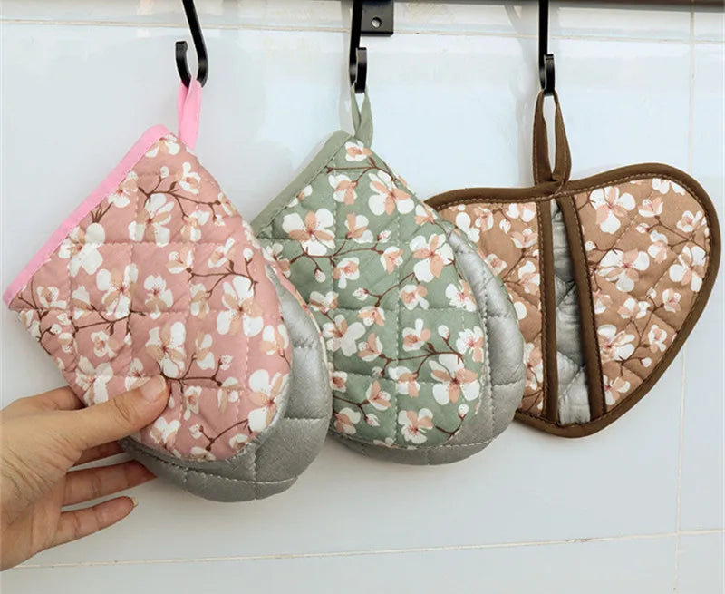 Japanische Blumen-Baumwolle-Ofenhandschuhe – Gedrucktes Herz – 15x19cm