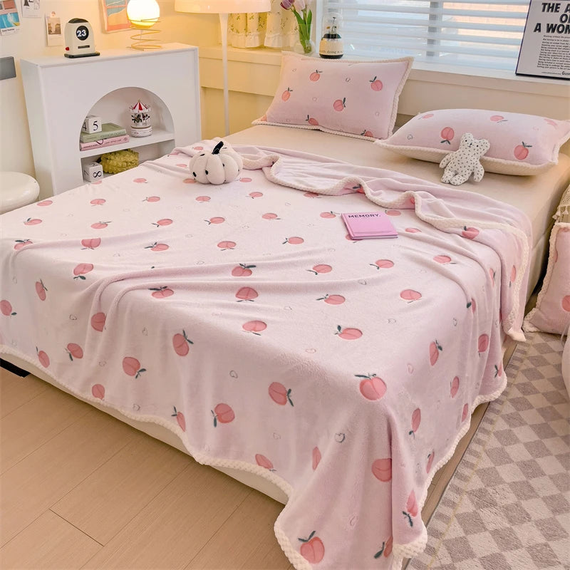 Pfirsich Fleece Decke - Süsses Fruchtdesign - Verschiedene Grössen