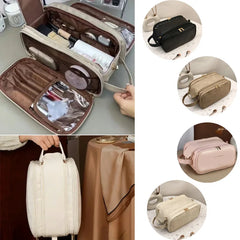 Kosmetiktasche – PU Leder, Doppel-Reissverschluss, Tragbar