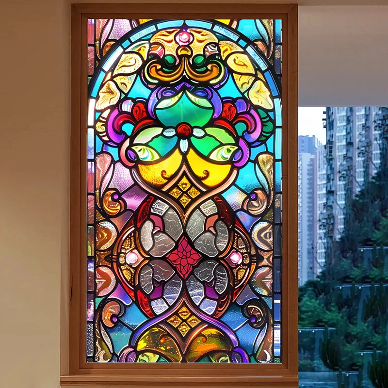 Retro Sichtschutzfolie – Buntglas-Design – 50x100 cm