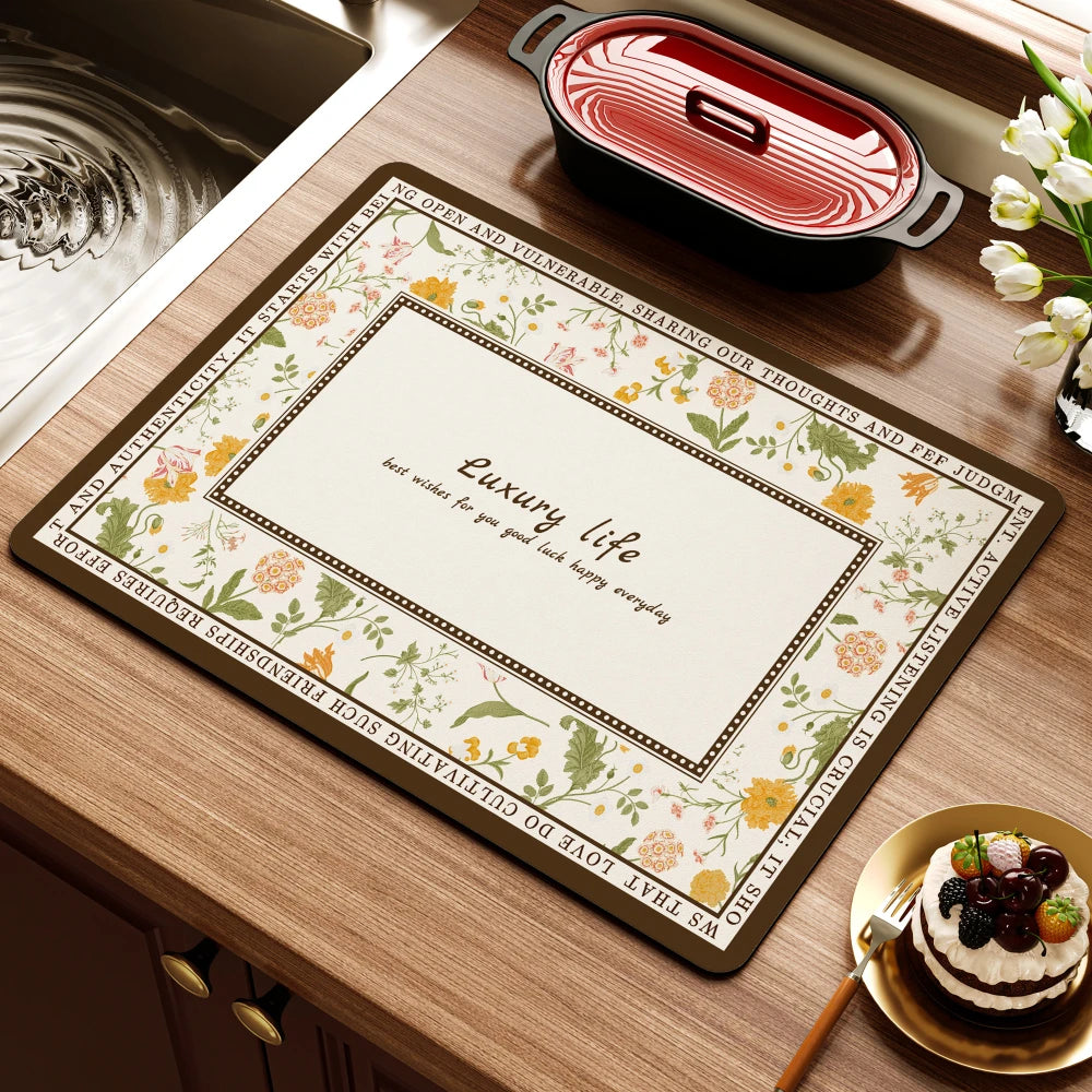 Retro Blumen Diatomitmatte – Modernes Küchenablauf – 50x80cm