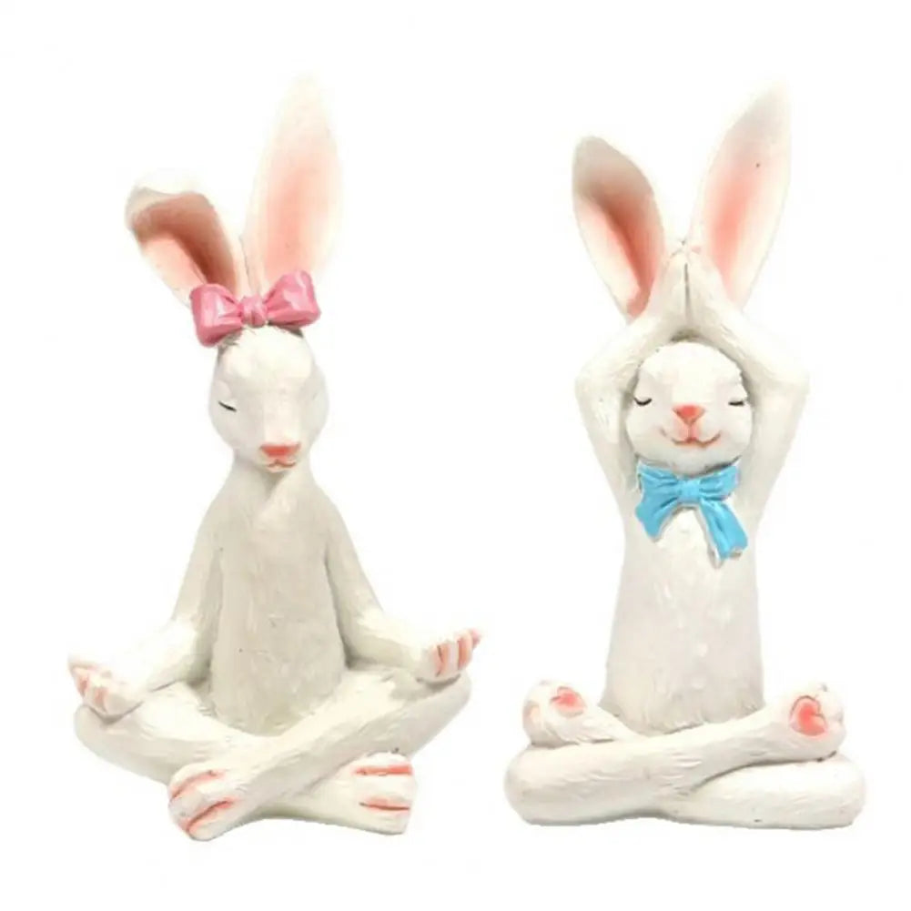 Yoga-Hasenfiguren – Handbemaltes Harzset für Deko