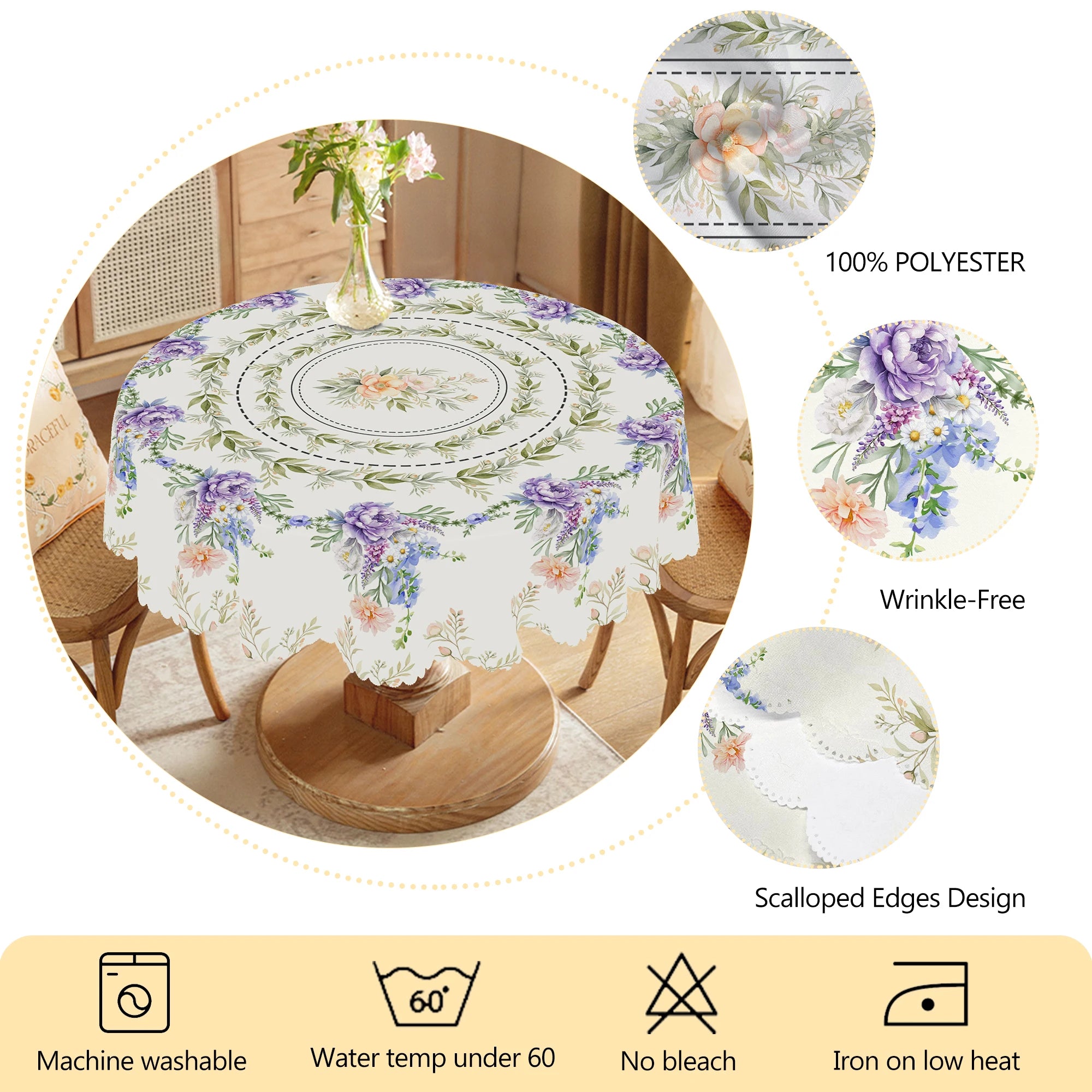 Blumen-Tischdecke – Pastoral-Polyester – Verschiedene Grössen