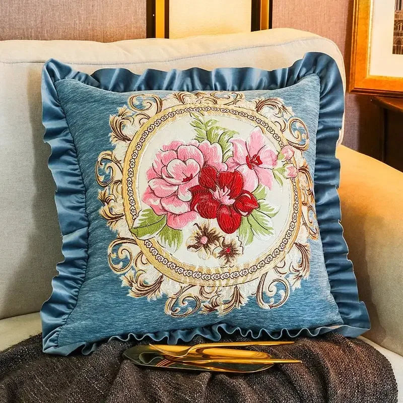 Bestickter Kissenbezug – Blumenmotiv – 48x48cm