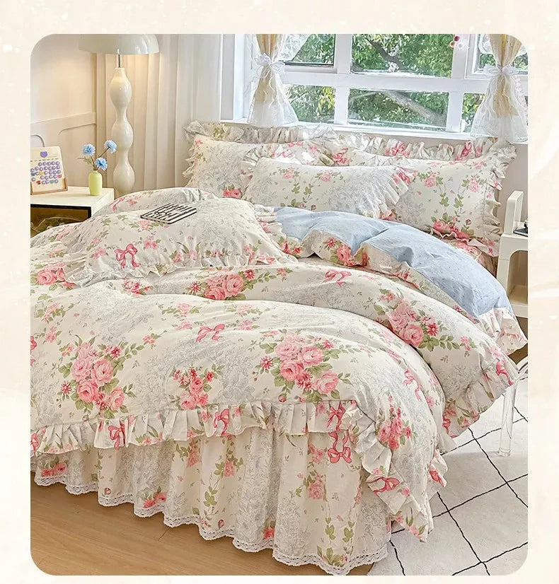 Baumwoll-Spitzenbettbezug – Landhausstil, Versch. Grössen