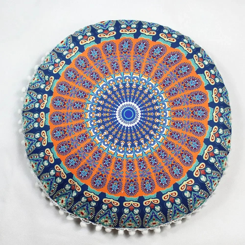 Runde Leinen-Kissenhülle – Mediterraner Stil – 43x43cm