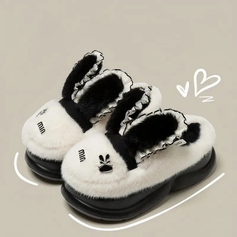 Baumwollpantoffeln – Tiermuster Pelz – Indoor Winter