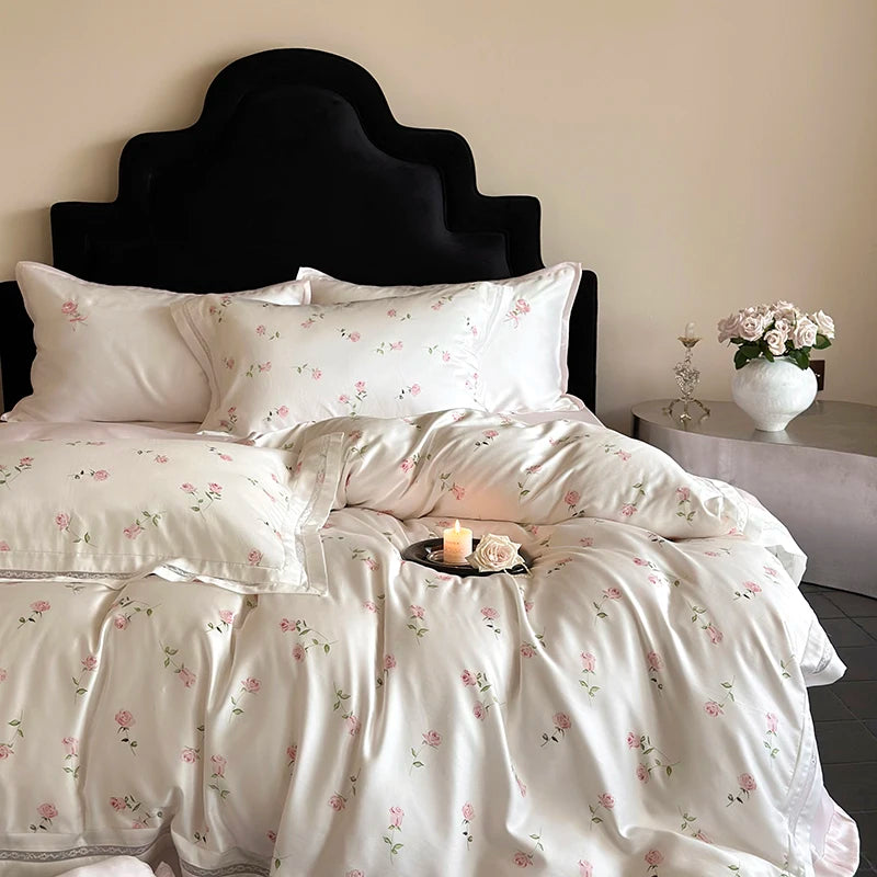 Bettwäsche-Set – Vintage Rose Spitze – Ägyptische Baumwolle 4teilig