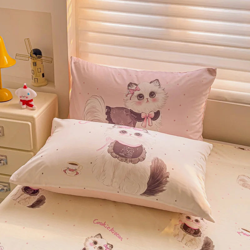 Bettwäsche-Set – Süsse Rosa Cartoon-Katzen – Weiche Baumwolle