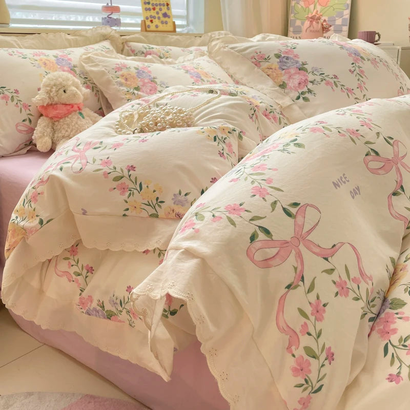 Bettbezug Set – Floraler Polyester Strick – 1.5m bis 2.2m