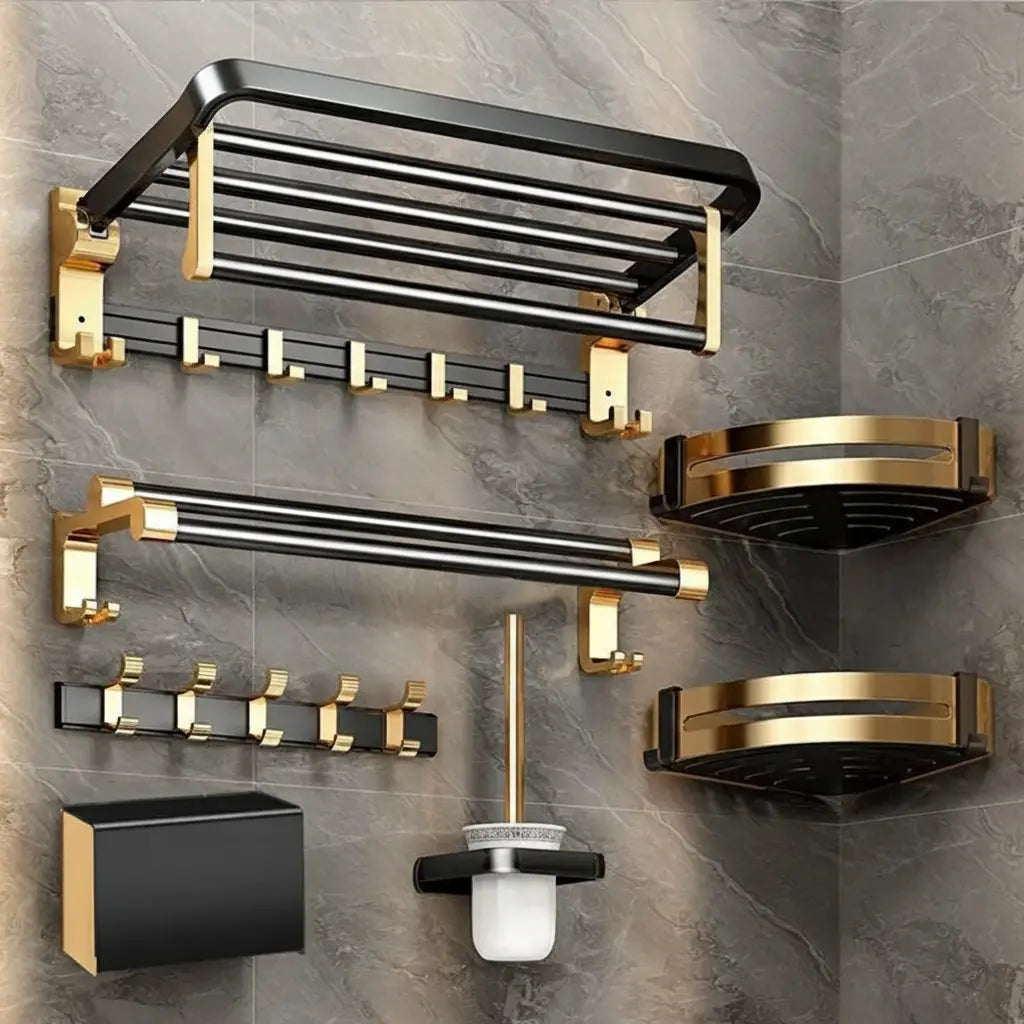 Badezimmer Handtuchhalter – Schwarz Gold Aluminium – Beweglich