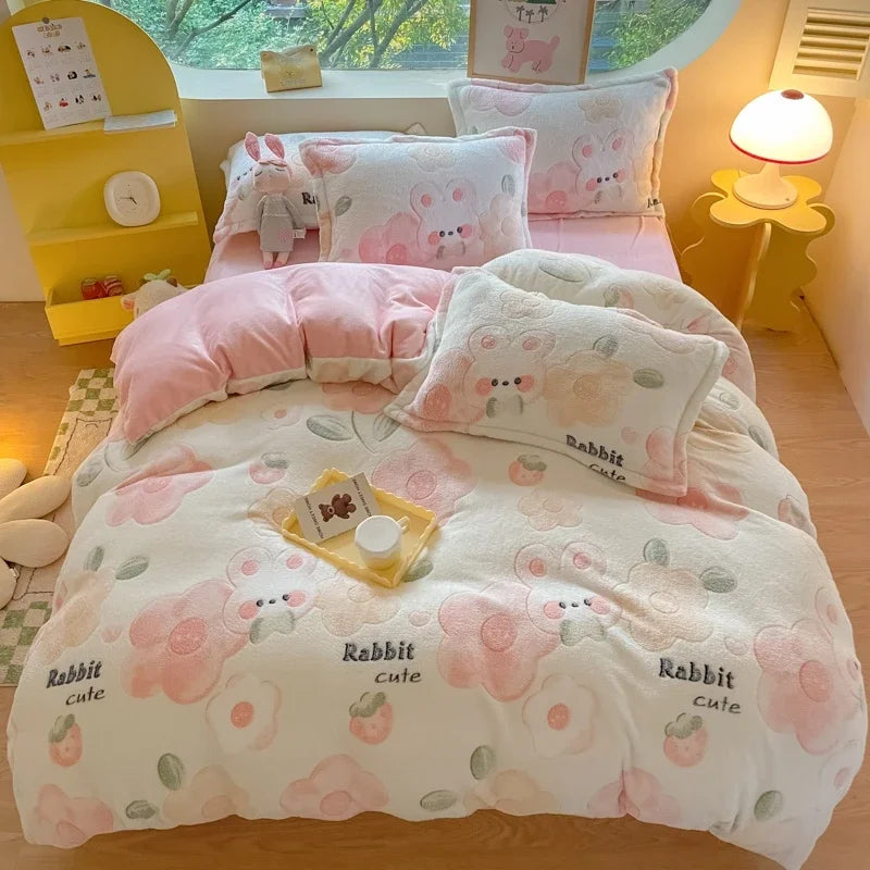 Florale Milchfleece – Moderne Doppelbettdecke 220x240