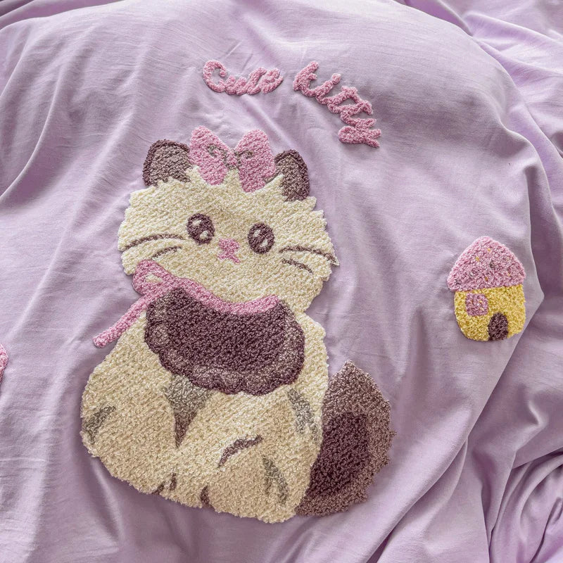 Bettwäsche-Set – Süsse Rosa Cartoon-Katzen – Weiche Baumwolle