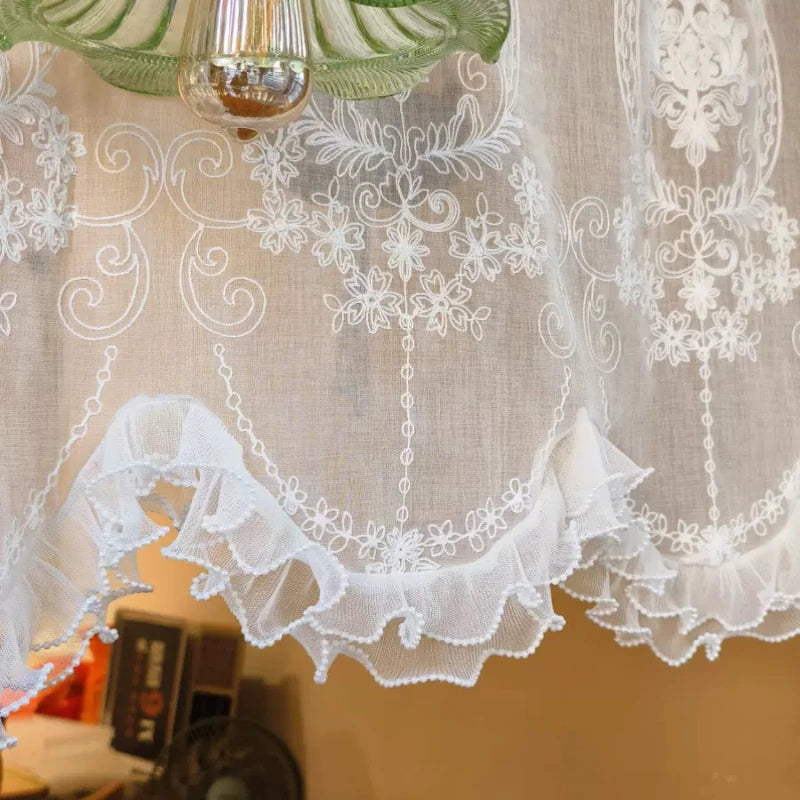 Romantische Weisse Tüll-Vorhänge – Bestickte Spitze – 170x65cm