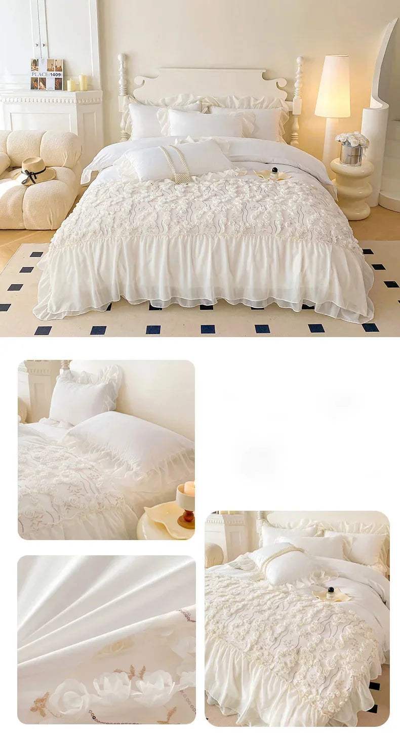 Bettwäsche-Set für Mädchen – Prinzessinnenstil mit Spitze – Verschiedene Grössen