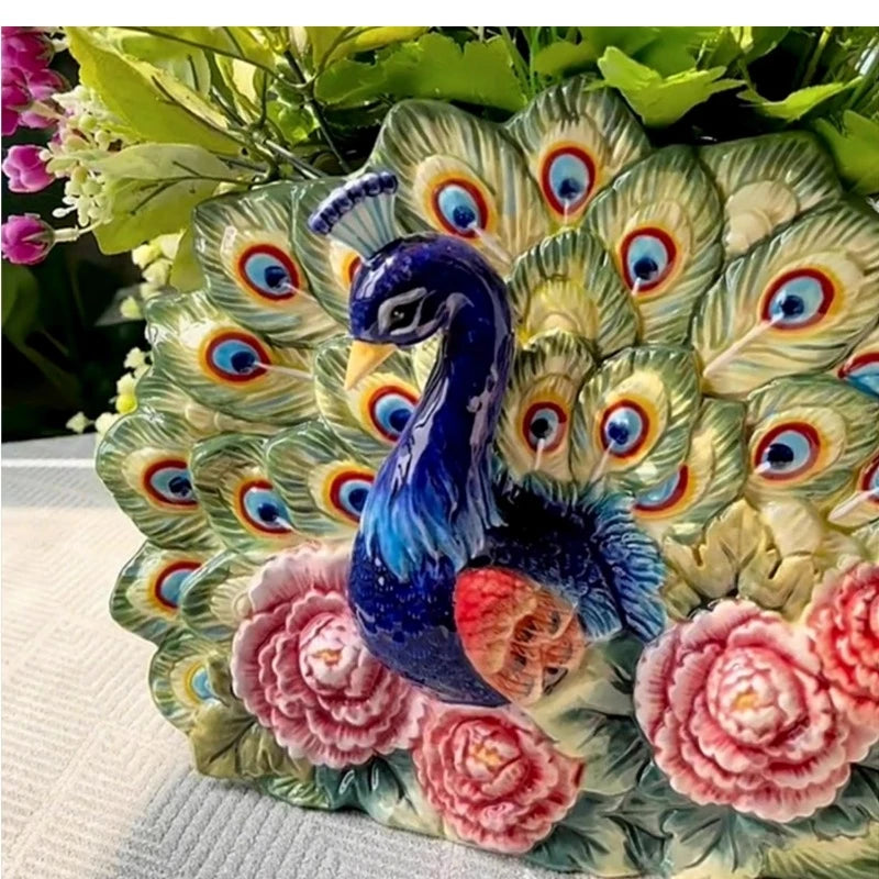 Keramikvase – Pastoral Handbemalt Pfingstrose – 28x14x23cm