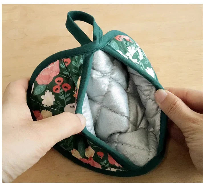 Japanische Blumen-Baumwolle-Ofenhandschuhe – Gedrucktes Herz – 15x19cm