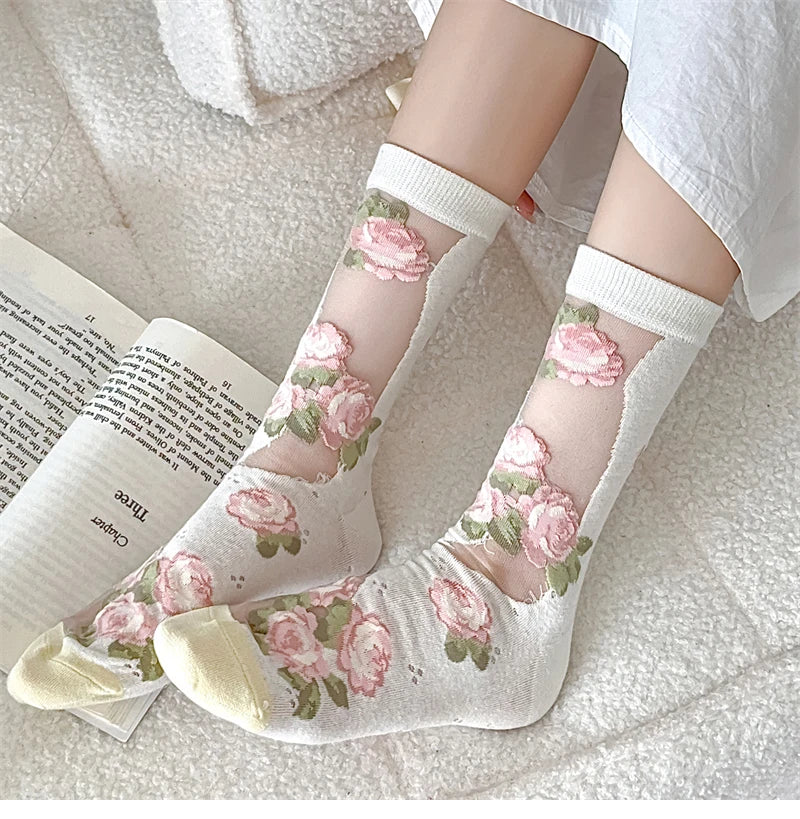 Damensocken – Koreanisch Floral – Atmungsaktives Design