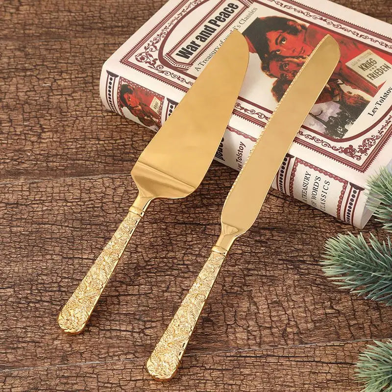 Hochzeitskuchen-Messer Set – Gold Metall Gravur – Jubiläum