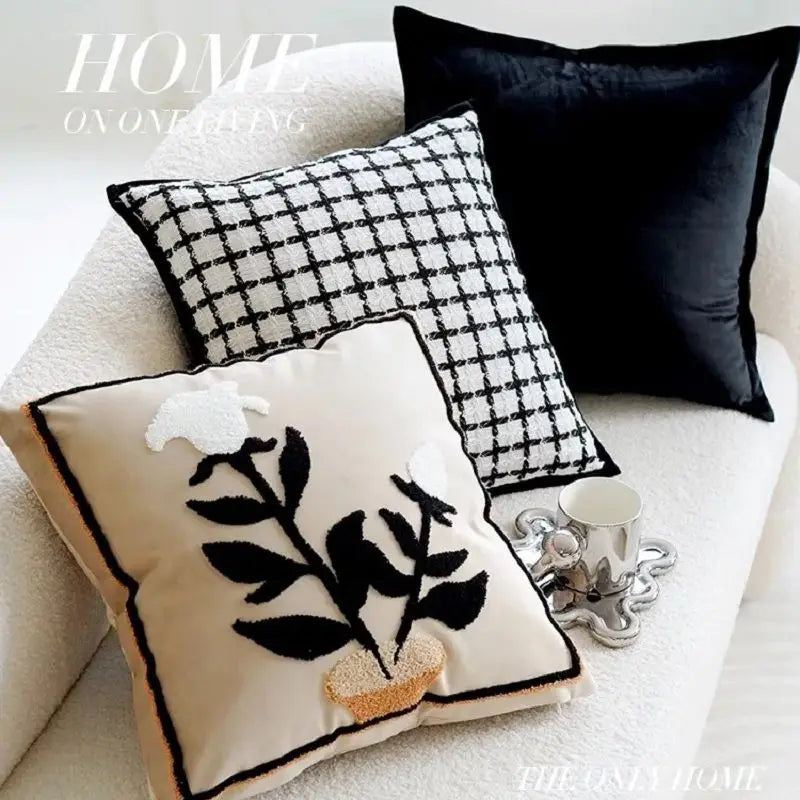 Nordischer bestickter Kissenbezug 45x45cm aus Polyester-Baumwolle mit Blumenmuster