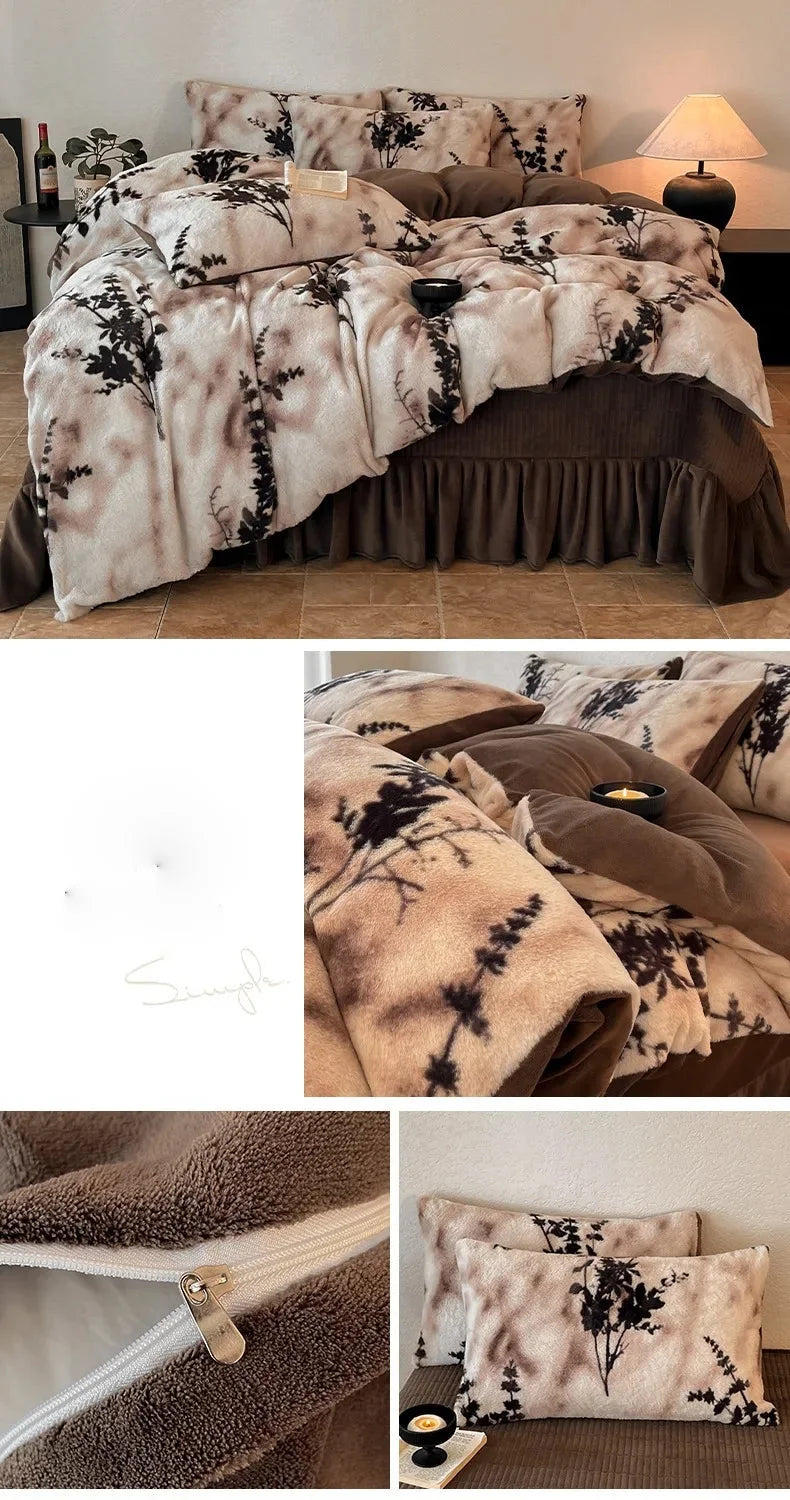 Samt-Bettwäsche-Set – Winterwärme – Doppel Queen Grösse