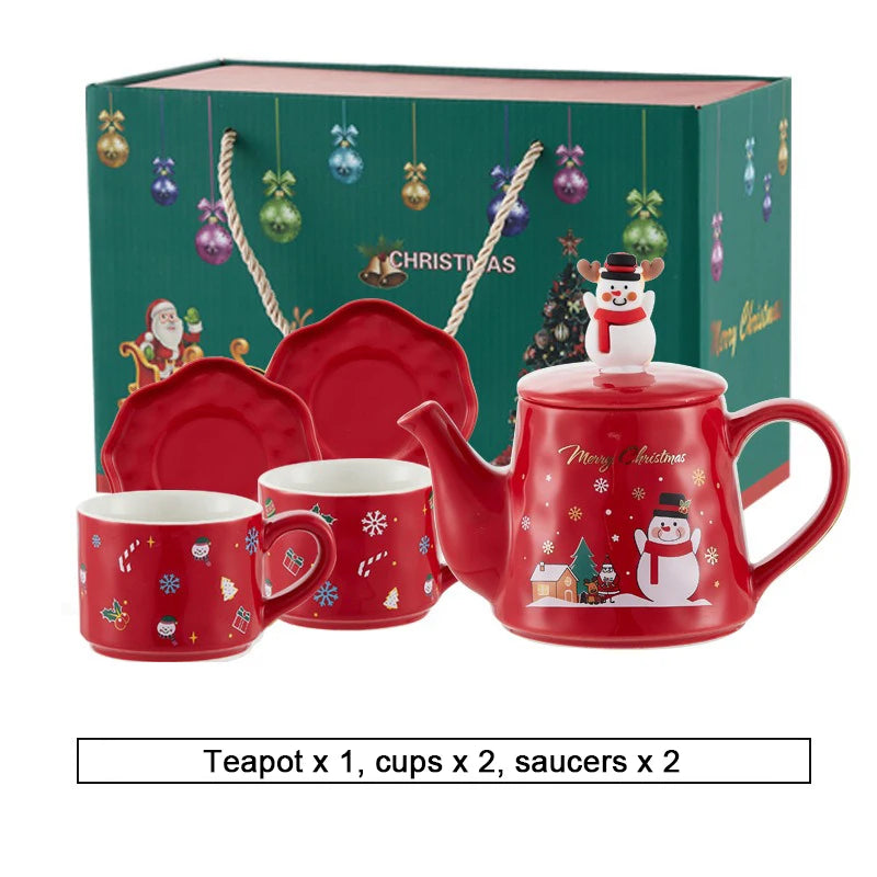 Keramik Weihnachts-Teeservice – Edles Design – 2 Tassen Set
