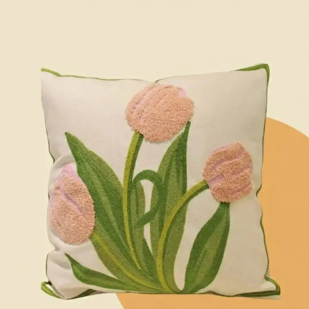 Grüne Blatt Stickerei Kissenbezug – Modernes Baumwolle 45x45cm