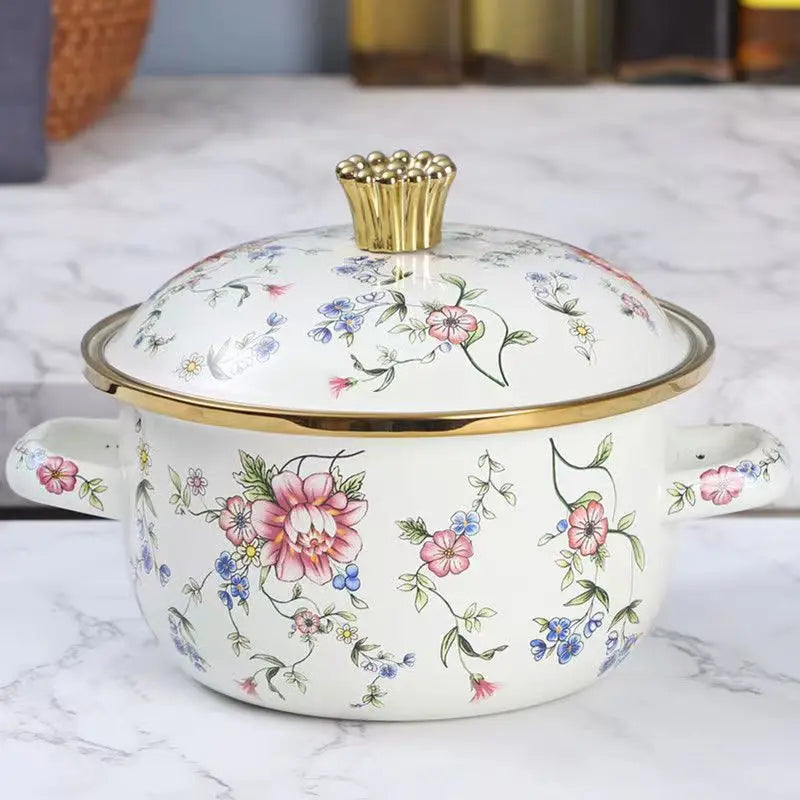 Vintage Suppentopf – Emaille, Porzellan-Optik